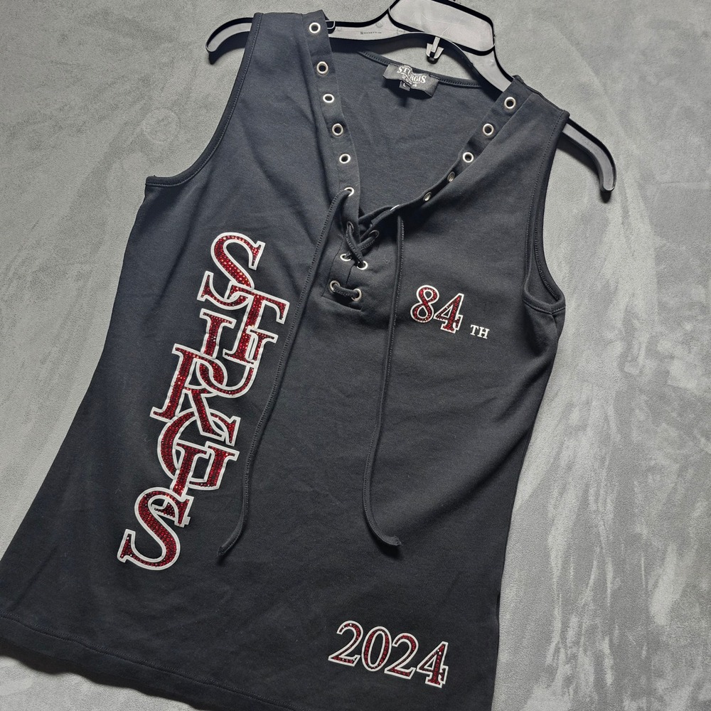 Sturgis Motorcycle Rally 2024 84th Anniversary Rhinestone Lace Up Tank Top L